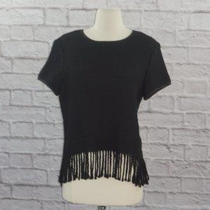 Waverly Grey Black Knit Fringe Crop Top 10